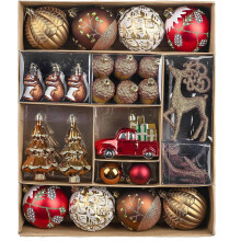 60ct Red & Brown Shatterproof Woodland Christmas Ornaments Set, Bulk Hanging Balls for Holiday, Thanksgiving Xmas Decor