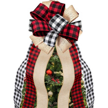 Christmas Tree Topper Large Buffalo Plaid Burlap Red and Black Gift Bow for Xmas Tree Handmade Holiday Party Decorations - 13 x 30 Inch