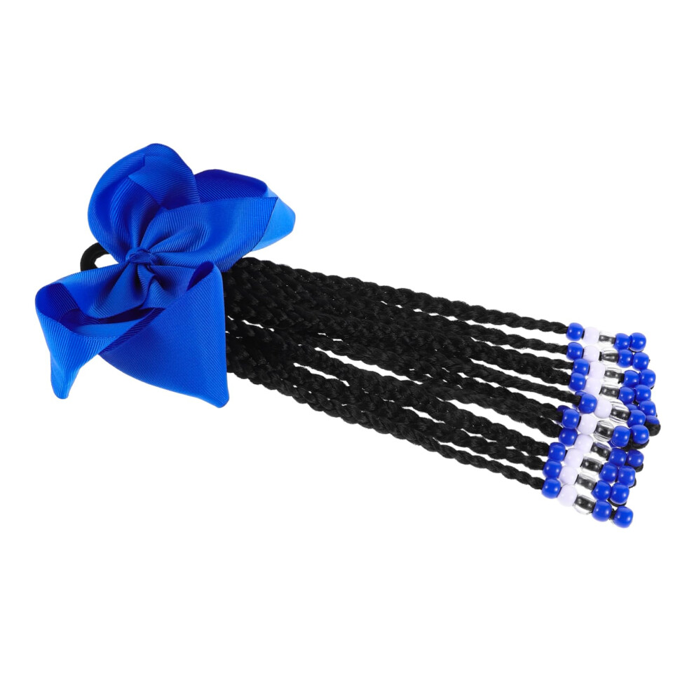Unisex Braided Ponytail Hair Extension With Beads And Bowknot, Naturallook Synthetic Hair Piece For Women Girls