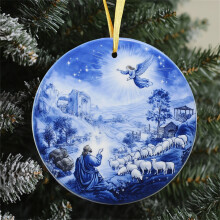 Nativity Christmas Ornaments in Blue - Jesus Mary Joseph, Oh Holy Night, Silent Night, Christmas Star Birth Scene, Family Keepsake