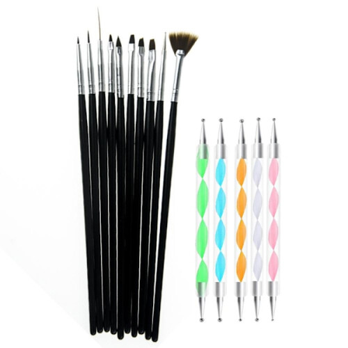 Set of 15 Nail Tools - Brushes and Dotting Tools