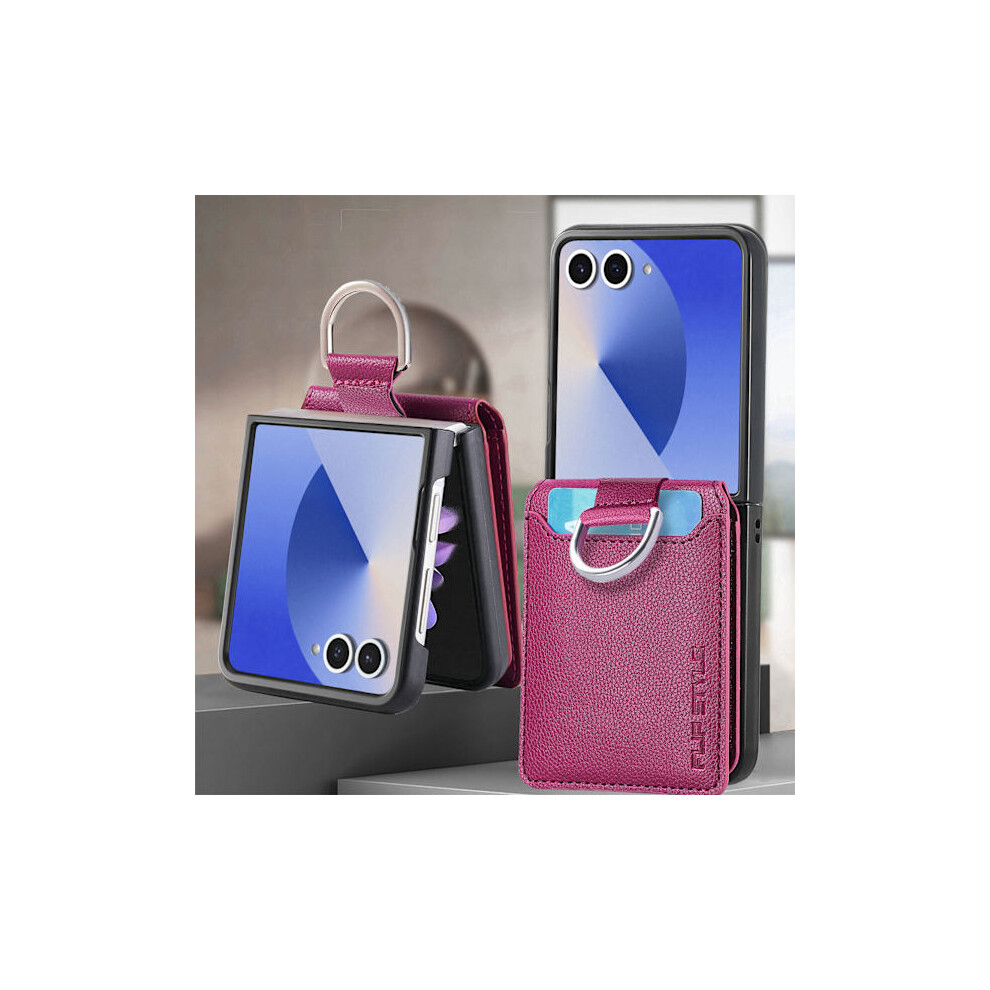 Compatible With Samsung Zflip7/6/5/4/3 Wallet Case Card Slot Wrist Strap Holder Mobile Phone Case Z Flip 7 Purple 9193271535812