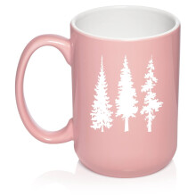 Pine Trees Hiking Mountains Camping Outdoors Ceramic Coffee Mug Tea Cup Gift (15oz Light Pink)