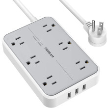 Surge Protector with USB, Power Strip Flat Plug with 6 Widely Spaced AC Outlets 3 USB Charging Ports, 1080