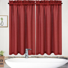 Haperlare Short Curtain for Bedroom 30"W x 45"L Waffle Woven Textured Light Filtering Tier Curtains for Kitchen Cafe Bathroom, Red, 2 Panels