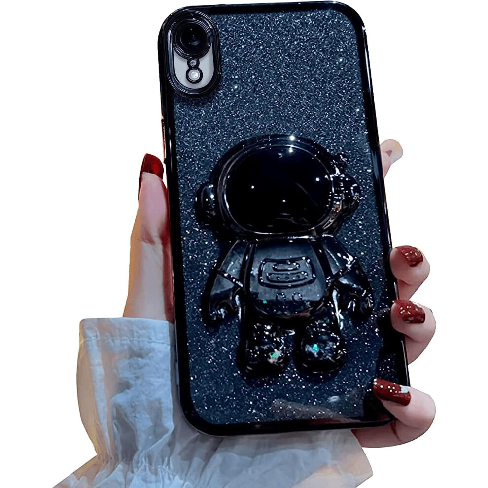 6D Bling Astronaut Case For Iphone Xr, Cute Sparkle Glitter Quicksand Design For Women/Girls - (Fixed Astronaut, No Kickstand) Black 9130661588676