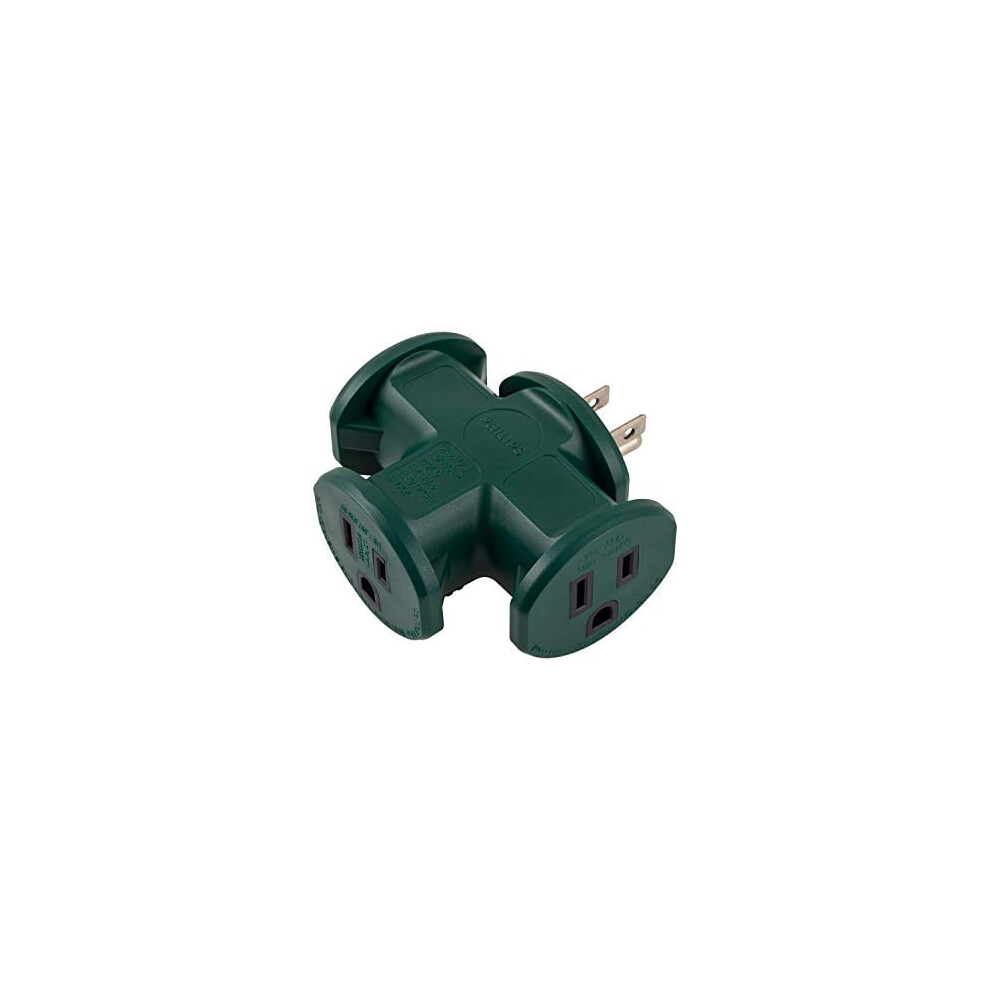 Compatible With Philips Accessories T-Shaped 3-Outlet Extender, 3-Prong Power Adapter, Outdoor Grounded Wall Tap, Heavy Duty, Ul Listed, Green, 9170372813605