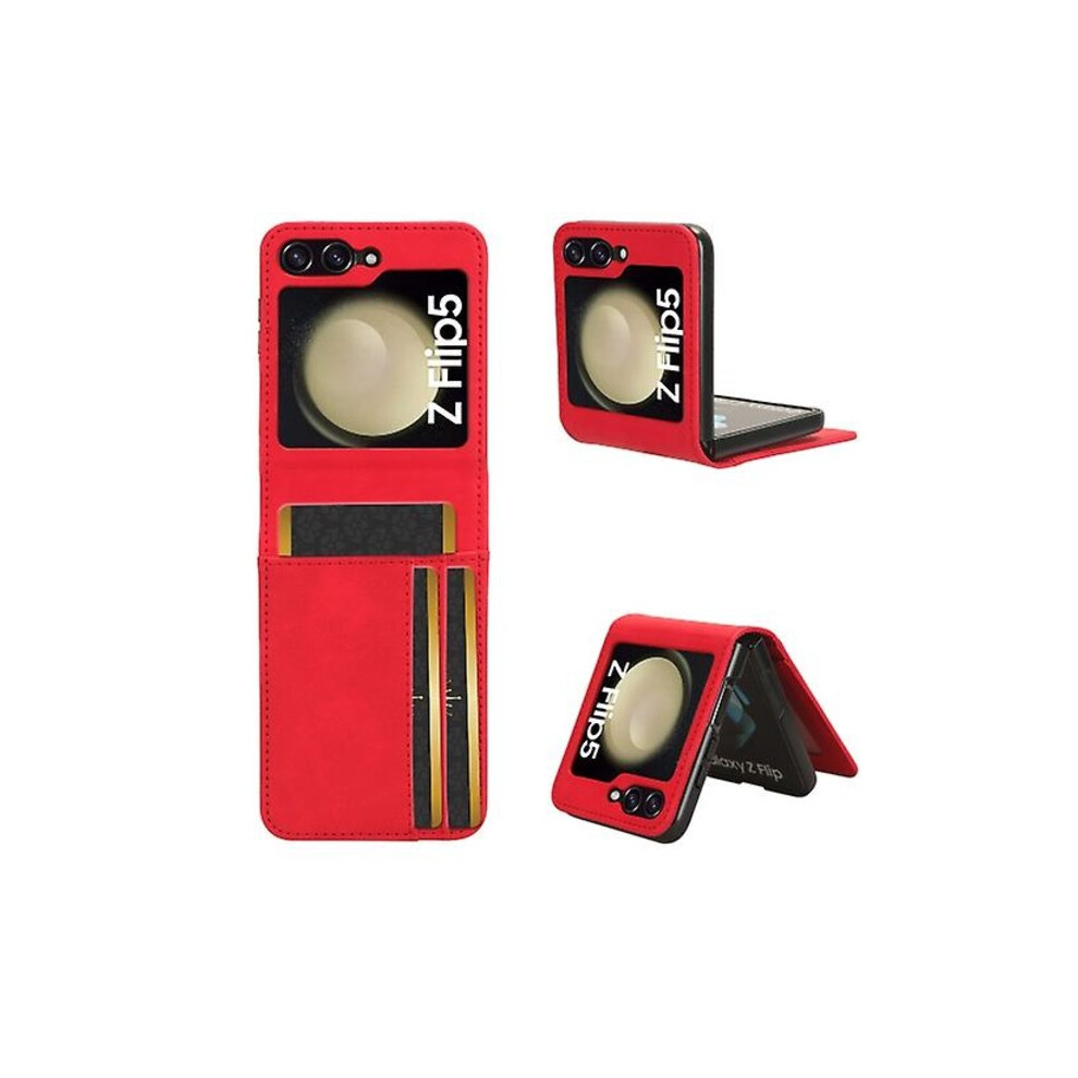 Skin-Feel Half-Split Outer Card Slot Foldable Mobile Phone Case For Compatible With Samsung Galaxy Z Flip5 5G Red 9170372814800