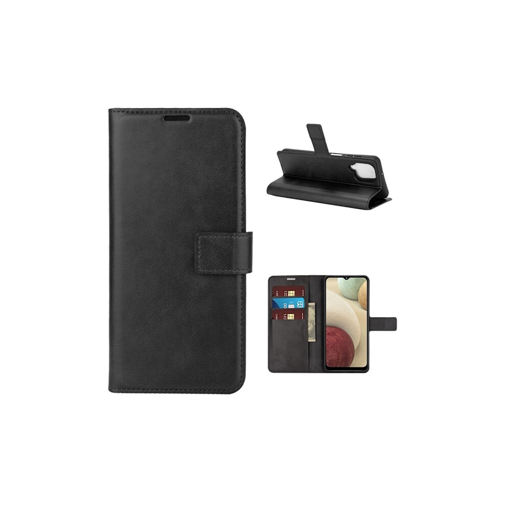 Compatible With Samsung Galaxy A12 - Leather Case - Black 9170372814848