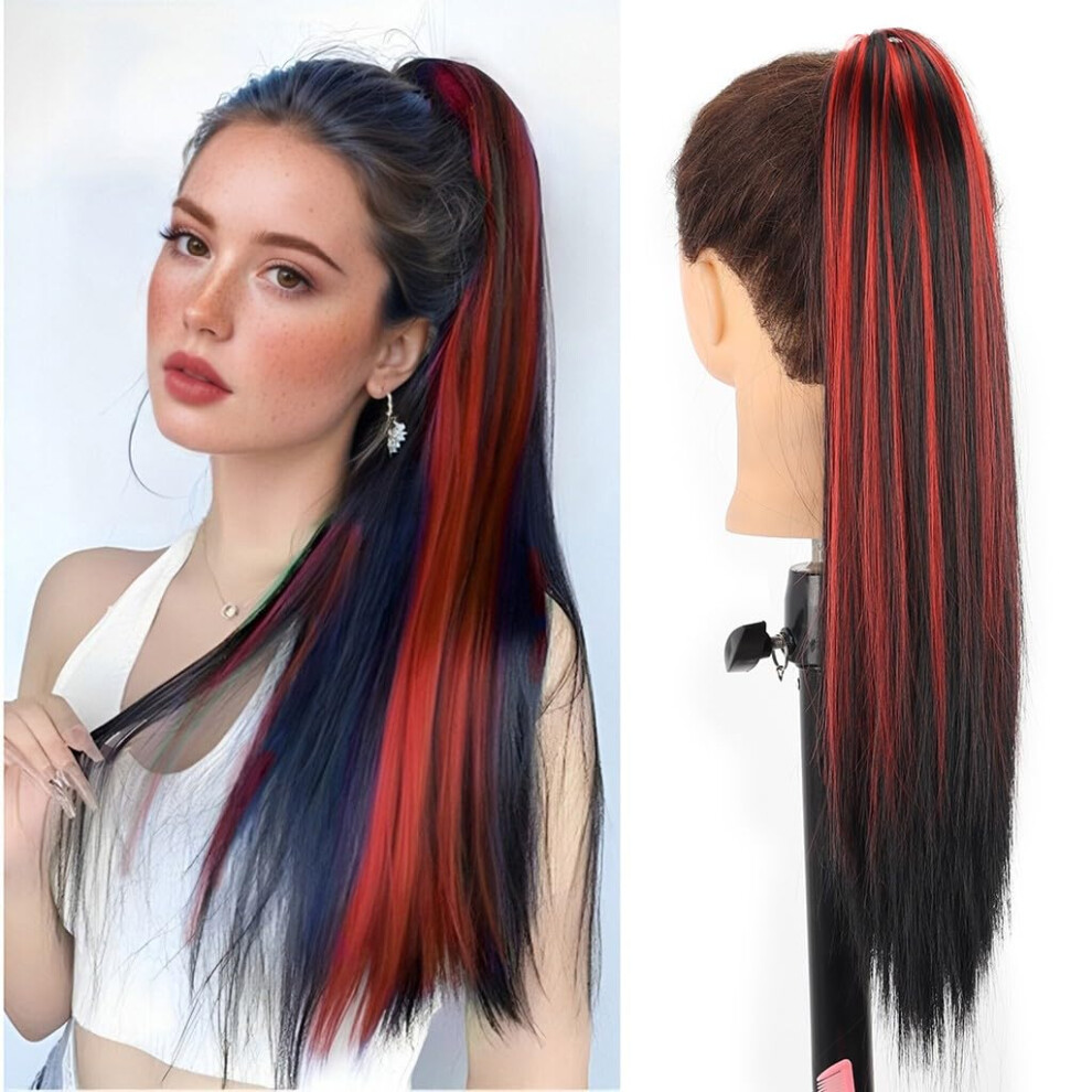 Ponytail Hair Extension 55cm Synthetic Straight Highlighted Claw Clip for Instant Length and Volume