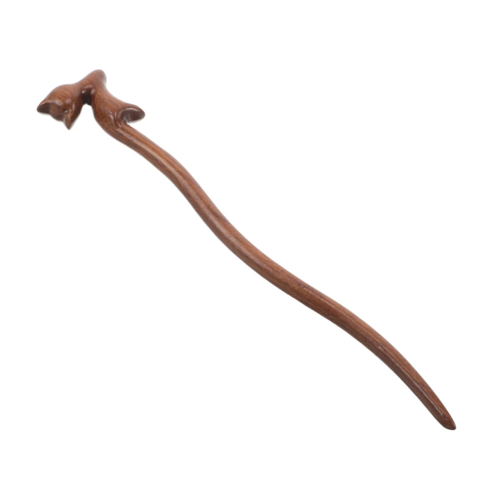 Wooden Hair Stick with Decorative Cat Silhouette, Solid Wood Hairpin for Updos and Bun Styling