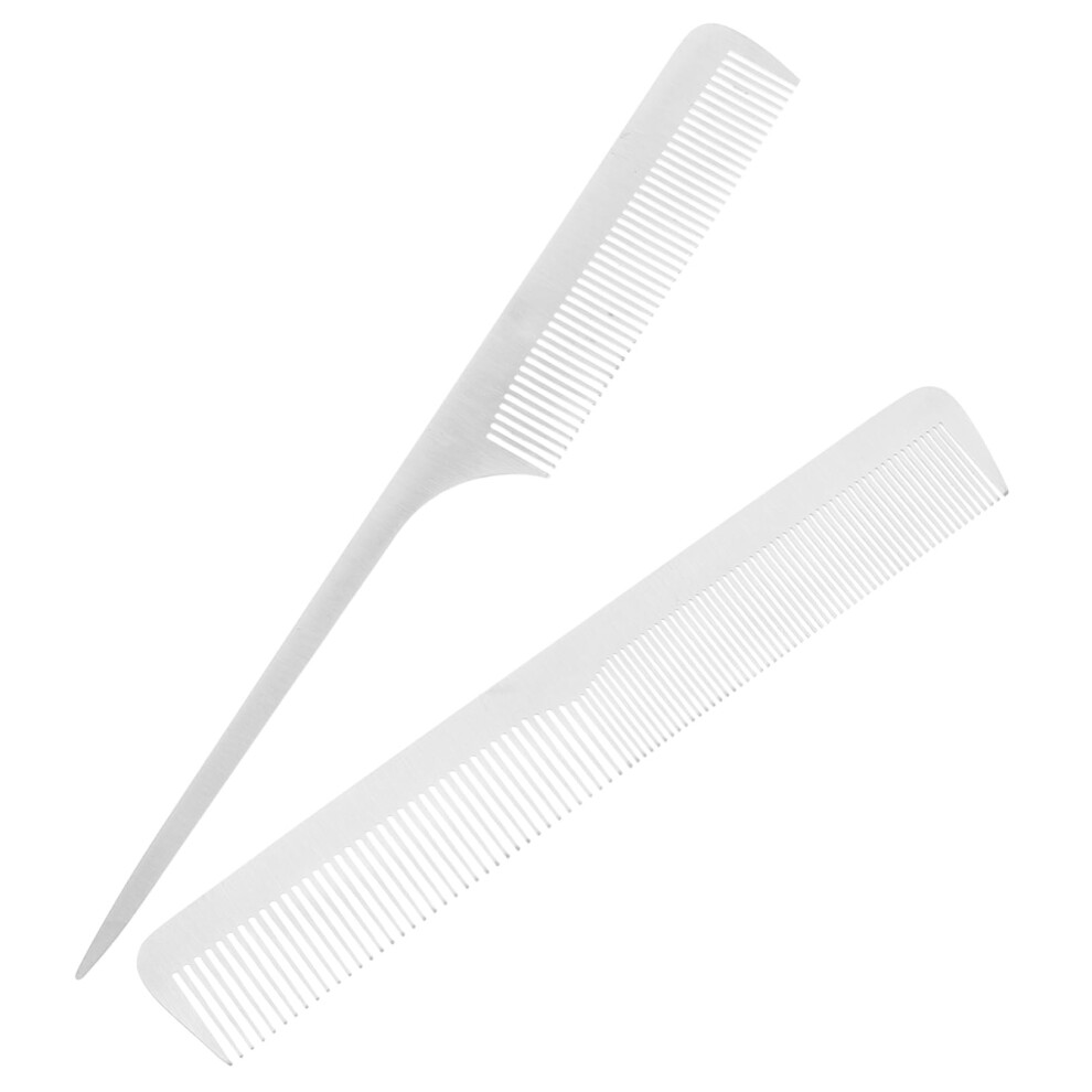 Unisex 2Pcs Stainless Steel Tail Comb For Precise Hair Sectioning And Gentle Detangling In Salon Use