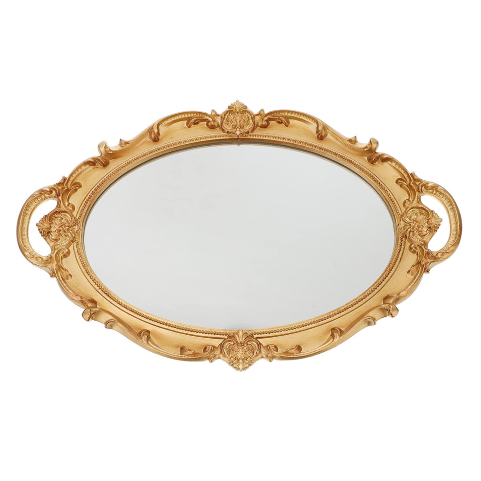 Gold Vanity Mirror Tray With Vintage Decorative Design For Perfume Makeup And Dresser Decor