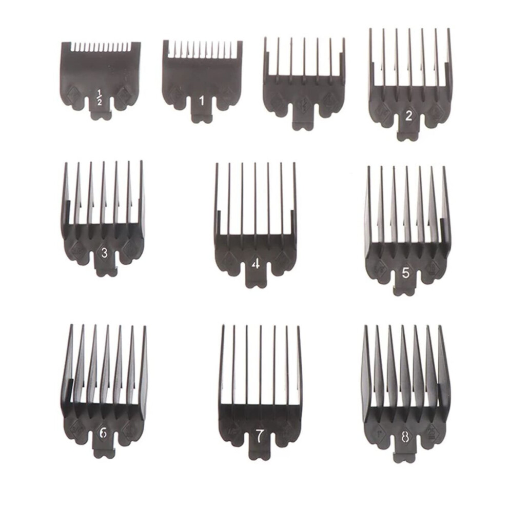 Black Universal Hair Clipper Guards Set 10Pcs Plastic Guide Combs For Consistent Length Control
