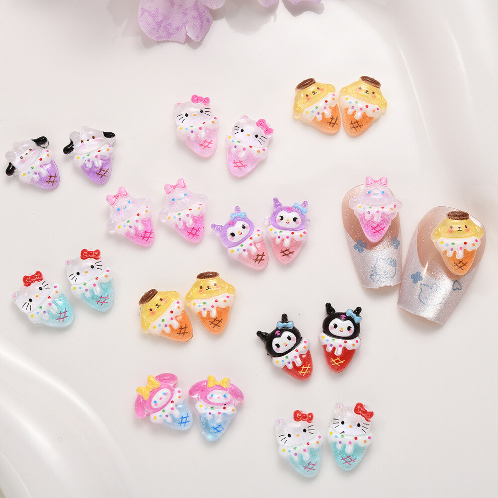 50Pcs Cute Resin Mini Cartoon Sanrio Series Nail Charms Kawaii HelloKitty Kuromi Melody Nail Sticker Manicure Parts Accessories