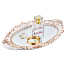 Oval Mirror Tray with Handles for Makeup Jewelry Perfume, Vintage Decorative 10.8x6.5 Inch