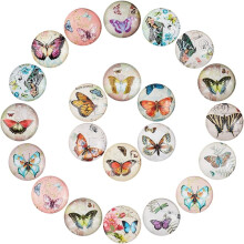 100 Pcs 25mm Printed Glass Cabochons Flatback Dome Cabochons Mosaic Tile for Photo Pendant Making Jewelry Butterfly