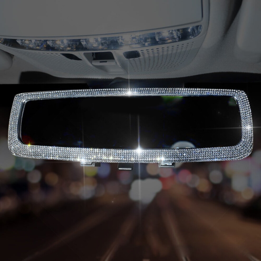 Bamill Car Rear View Mirror Accessories With Bling Crystal Diamonds Interior Trim Cover White 9009879013785