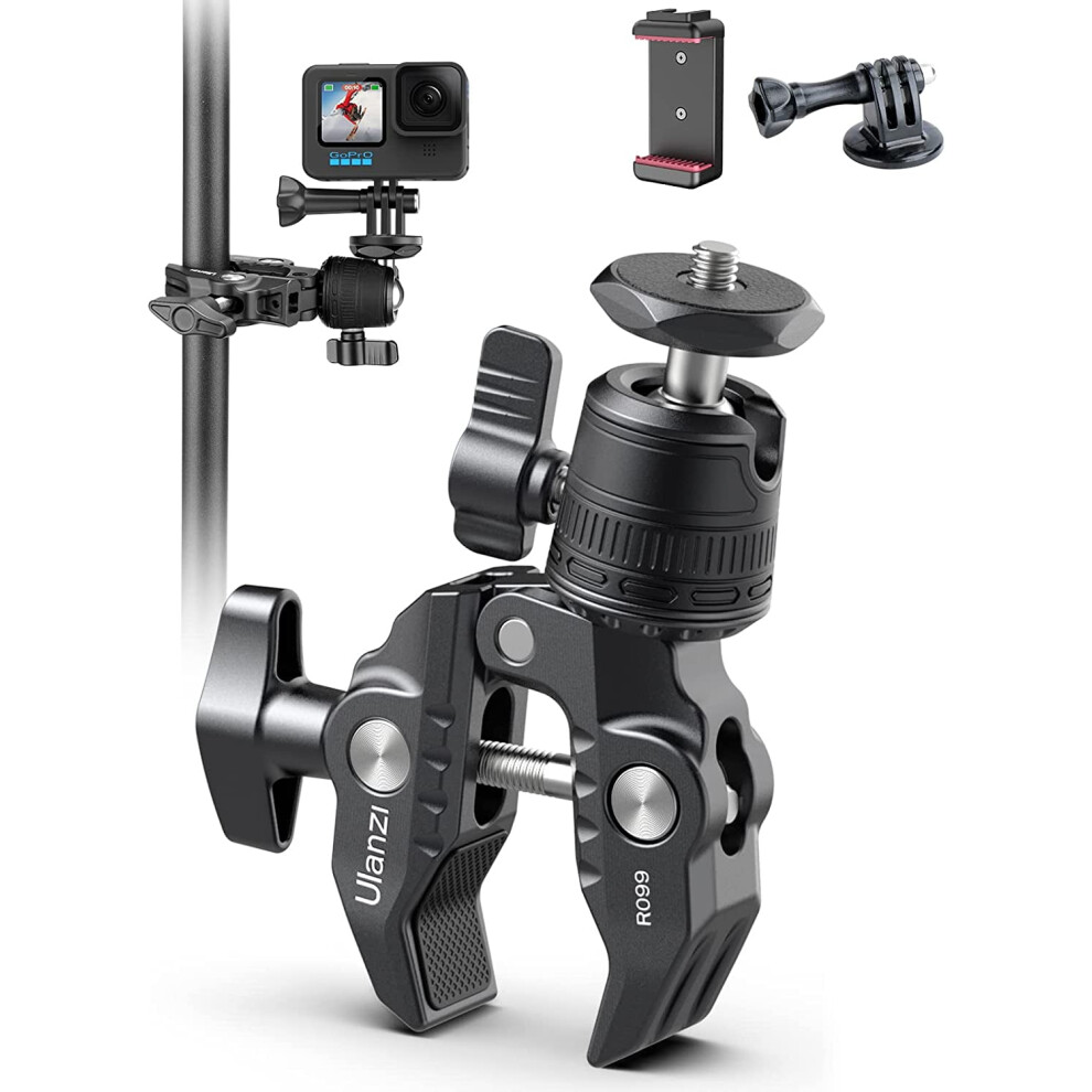 Camera Clamp Mount Accessories For Gopro - Ulanzi R099 Super Clamp Ball Head Mount 1.5Kg/3.3Lb Loading Metal Bike 9009879014263