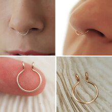 Xinyolin Thin Brass Non-Piercing Loop Open Nose Ring, Women's Jewelry Charm Decor