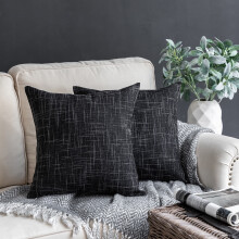 Phantoscope Soft Textured Linen Burlap Series Decorative Throw Pillow, 20" x 20", Black, 2 Pack