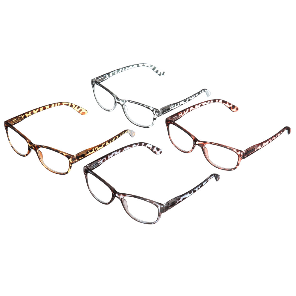 4 Pairs Women Leopard Meow Reading Glasses - Fashion Clear Lens Readers Demi Tortoise +4.00
