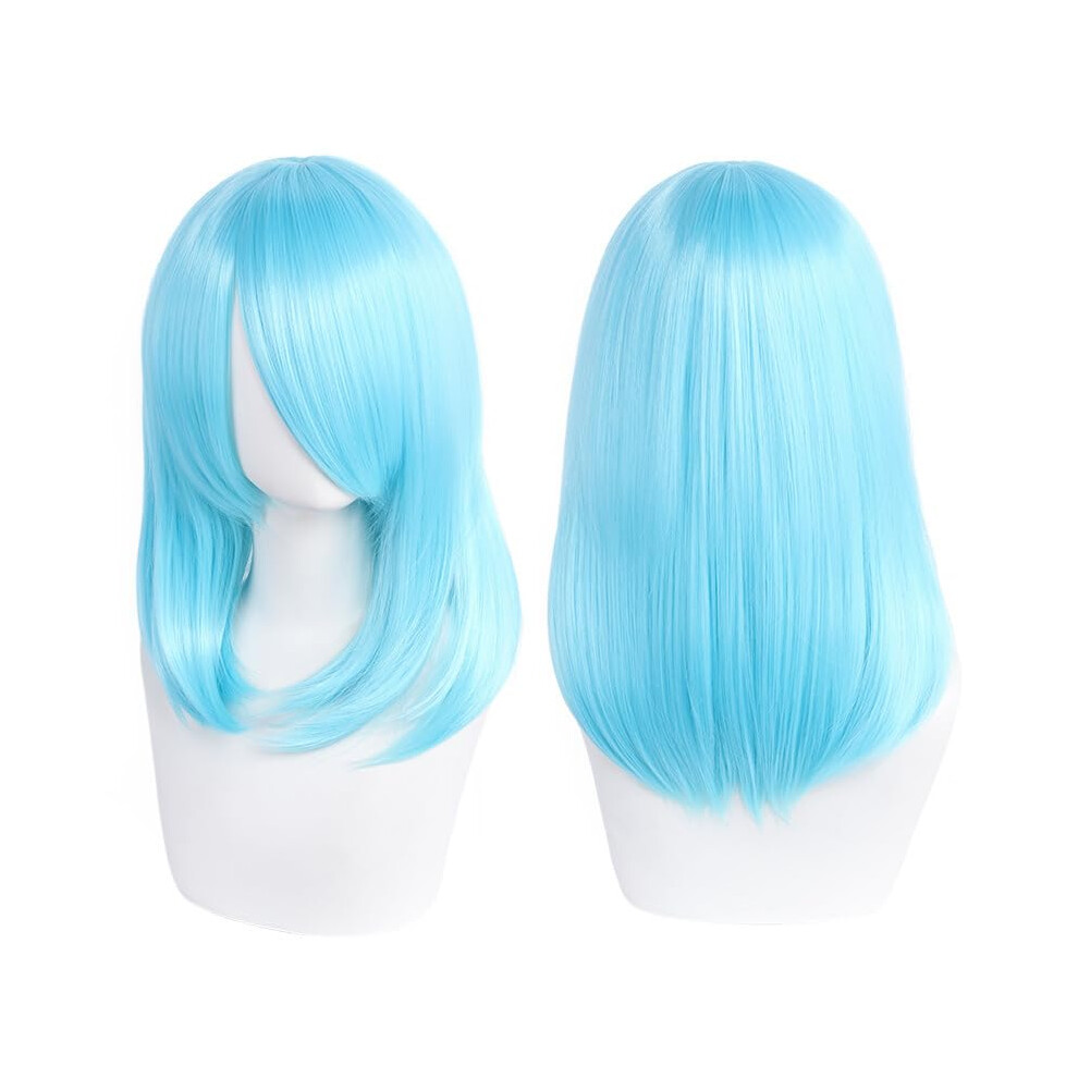 Unisex Blue Sky Long Straight Wig With Bangs, 18 Inch Heat Resistant Synthetic Cosplay Wig