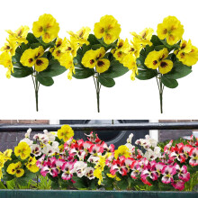 5 Bundles Artificial Purple Pansy Flowers with Butterflies, Plastic Outdoor Indoor Decor for Home, Wedding, Garden, Kitchen, Table Centerpieces