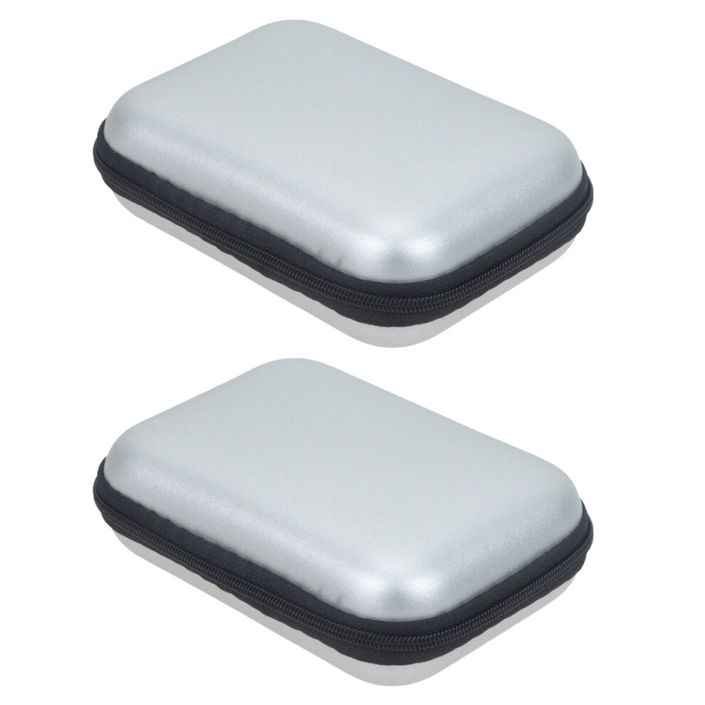 2 Pcs Eva Headset Headphone Storage Case Box Pouch Durable Zipper Bag Container For Mini Camera Hard Disk Data Cable (Silver) Silver 9557311165368