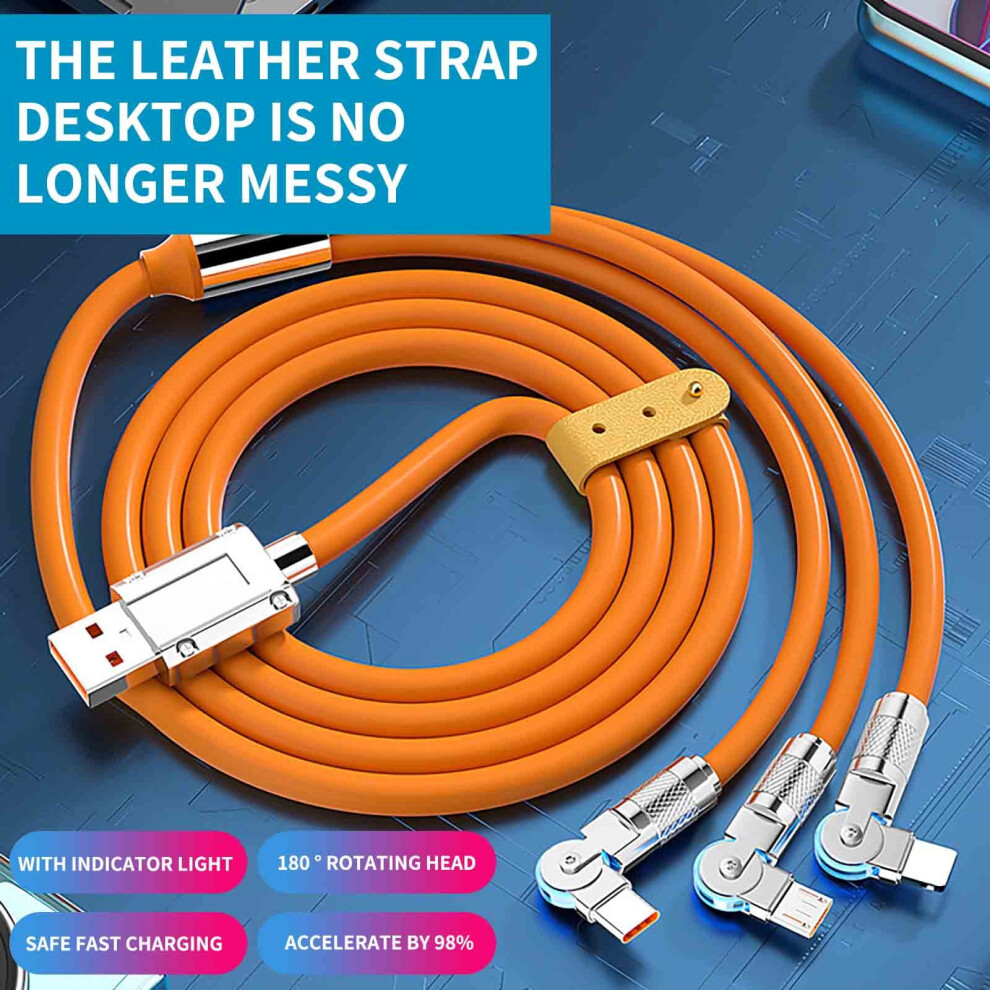 Jacenvly 2024 St. Patrick's Day Clearance: 100W 3-In-1 Soft Rubber Fast Charging Cable (6A) Compatible With Multiple Devices - Yellow 9557311673801