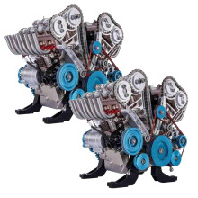 XIANXIAN 2Pcs Mini V8 Engine Model Kit, 500+Pcs DIY Metal Assembly, Runs, Educational Car Engine Model (8 Cylinder)
