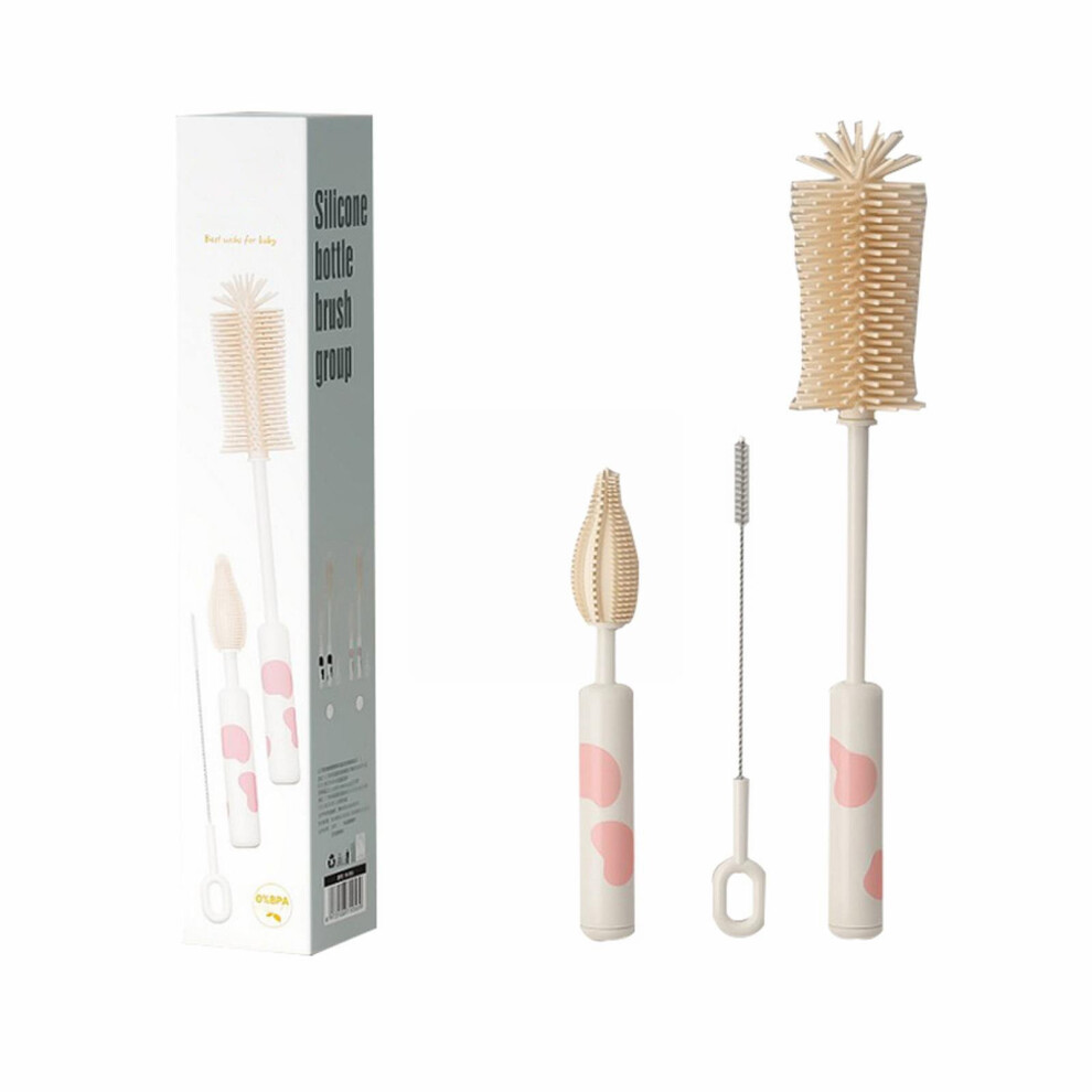 Poaug Silicone Baby Bottle Brush Set With Drain Rack, Portable Cleaning Brush For Baby Bottles, - Clearance Sale Pink