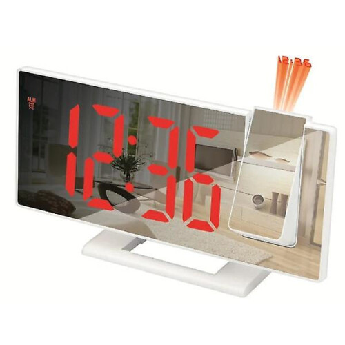 LED Digital Alarm Clock Projection Clock Projector Ceiling Clock with Time Temperature Display Backlight Snooze Clock for Home White red