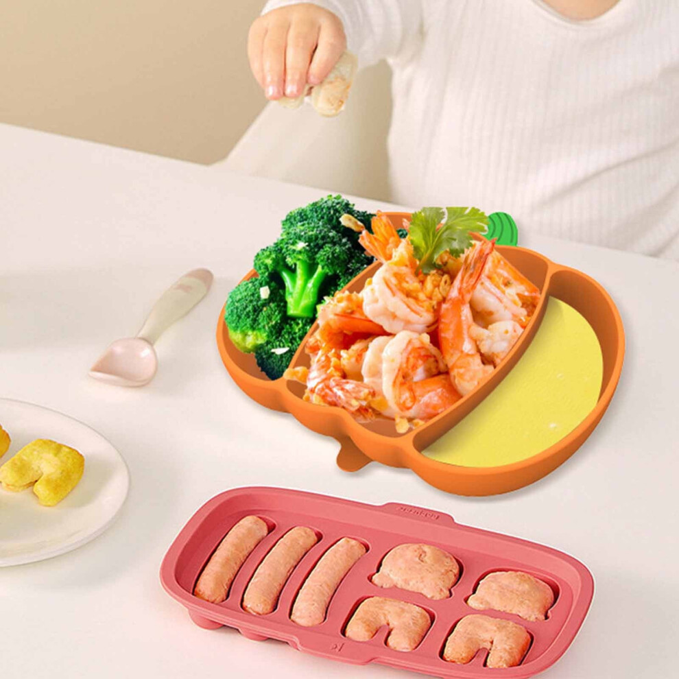 Pumpkin Silicones Dinner Plates with Suction, Compartment Tray & Placemat, Compatible with Home Use, Christmas Decor, 2024 Clearance