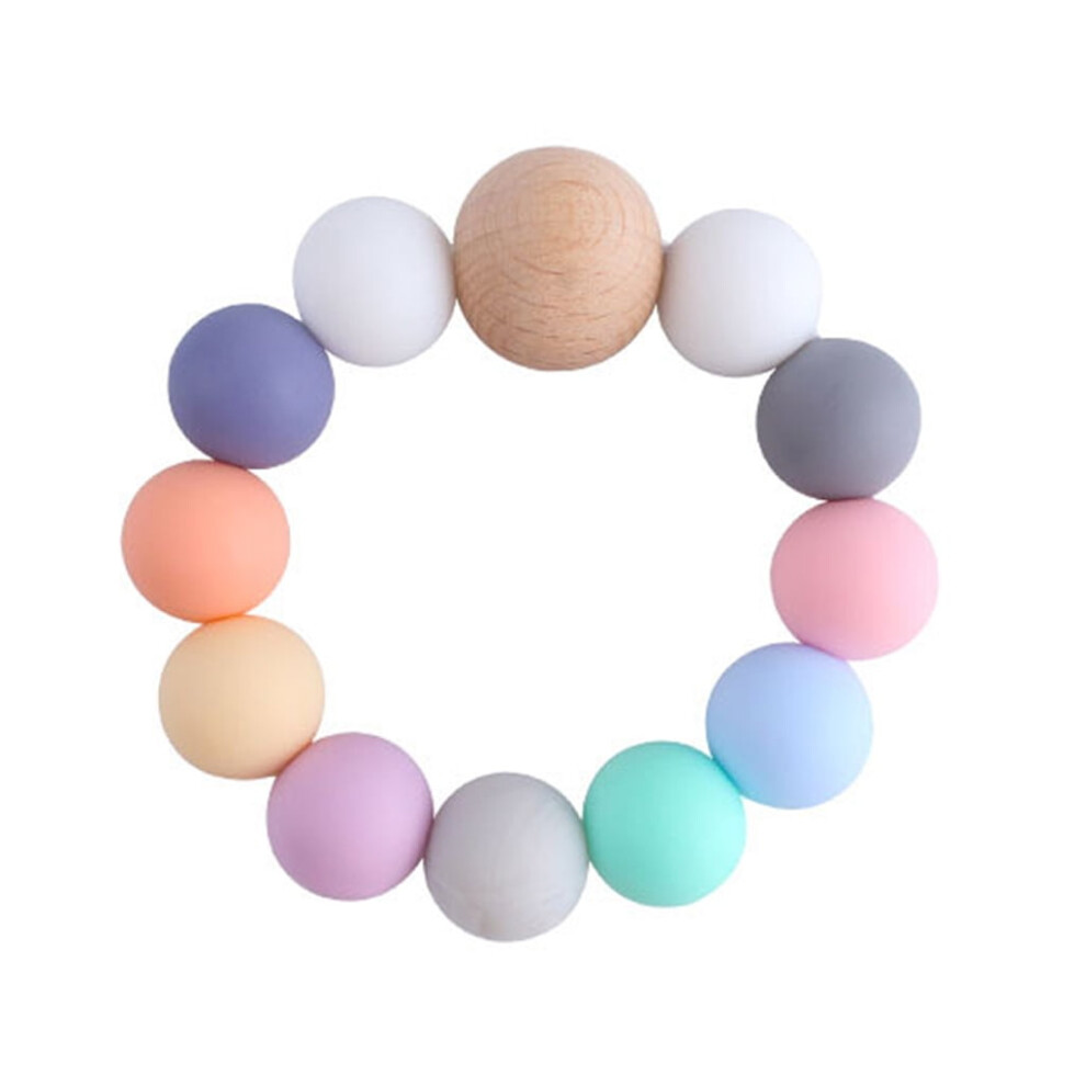 Rainbow Silicone Teething Bracelet Baby Teether Nursing Chew Beads Rattles Toys