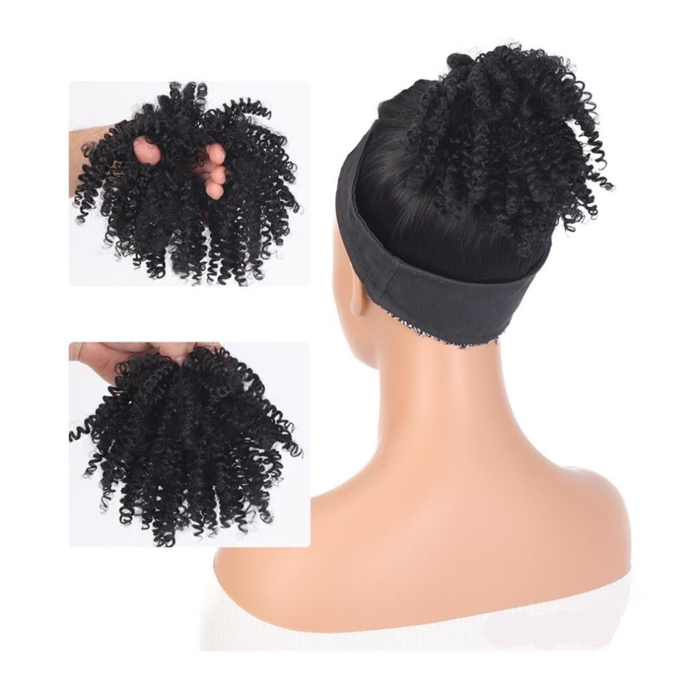 Hair Bun and Ponytail Hair Piece Black Screw Curl Extension for Women Natural Soft Silk Fiber