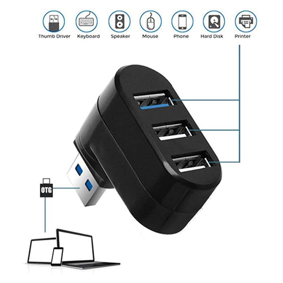 Usb 2.0 Three-Port Hub 7-Character Rotating Hub Three-Port Expander Usb Three-Port Splitter, Cable & Charger 9558633688825