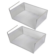 Under Shelf Basket (2-Pack) Mesh Stainless Steel Hanging Cabinet Organizer for Pantry, Bathroom, Laundry, compatible with standard shelves