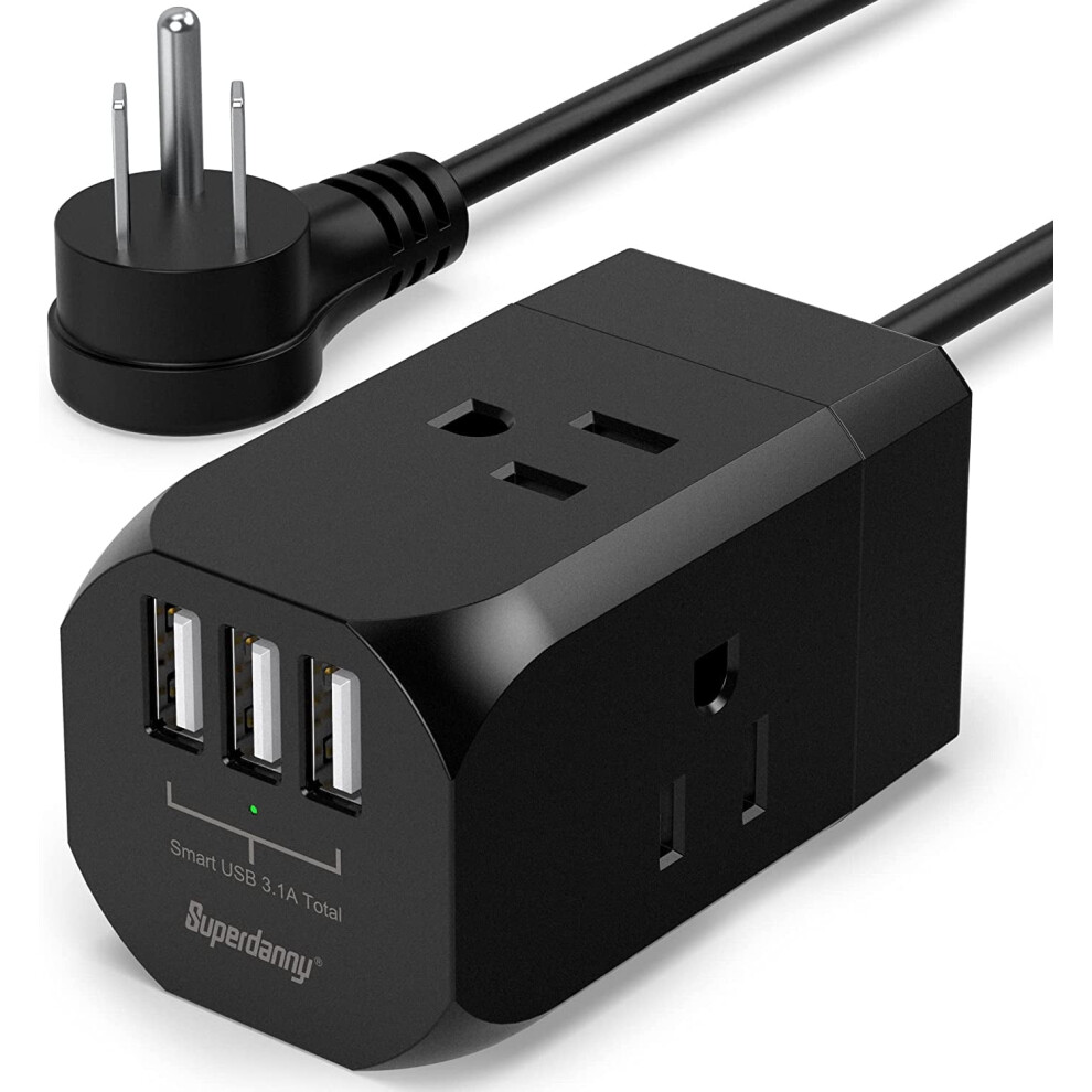 Power Strip With Usb,Travel Power Strip,5 Ft Extension Cord, 3 Outlets And 3 Usb Charging Ports(3.1A/15W) 9193271536598