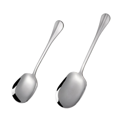 2Pcs Stainless Steel Food Serving Spoons Practical Self-service Scoops (Silver)