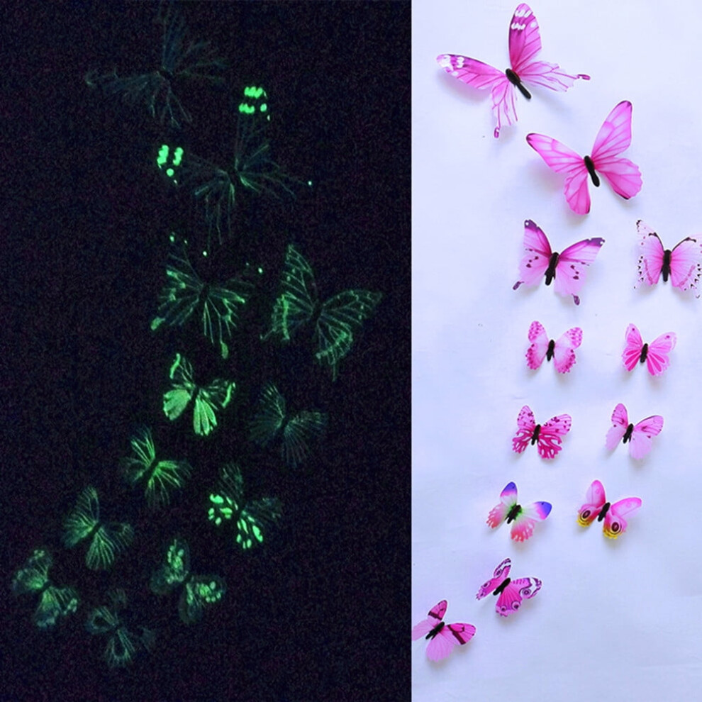 Clearance Sale!Taktuk Glow In The Dark,12Pcs Luminous Butterfly Design Decal Art Wall Stickers Room Magnetic Decor Pk,Wall Stickers,Pink 9193271536468