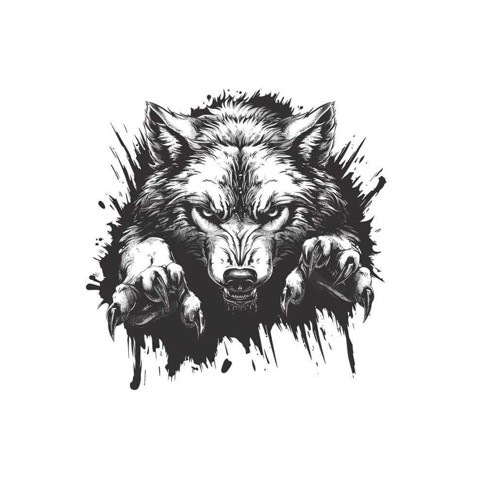 Wolf Car Decal 3D Wolf Paws Design Weatherproof Vinyl Sticker For Cars Bikes Vans Monochrome 9455672602372