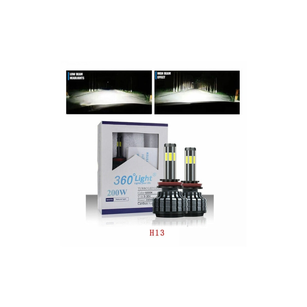 360 6-Sided H13/9008 Led Head High/Low Beam 200W 20000Lm 6000K Light 9418476312038