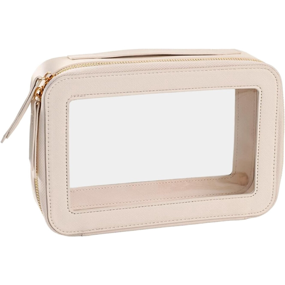 Beige/White Toiletry Bag, Bathroom Cosmetic Organizer, Clear Makeup Bag, Large Capacity For Makeup, Brushes Toiletries, Medium