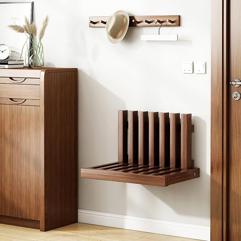 Solid Wood Folding Shower Seat Wall Mounted Bench 300 lbs Load Space Saving Bathroom Chair Walnut