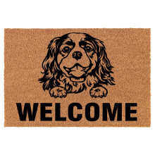 Welcome Doormat Coco Coir Door Mat Gift Welcome Peeking King Charles Cavalier (24" x 16")