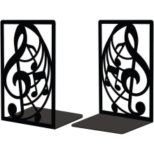 Metal Bookends 1 Pair, 5.3"x4.3"x7.9" Cast Iron Heavy Duty Book Stoppers Compatible with Musical Note Decor, Modern Study Shelf Holder