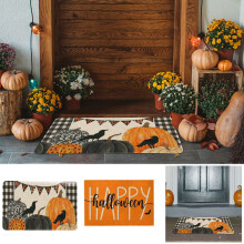 Jacenvly Halloween Decorations Outdoor Pumpkin Floor Mat, 40*60cm, Water Absorbing & Dirt-Resistant, Scary Entrance Mat for Home Decor