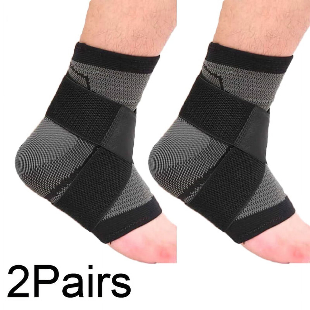 Black 2 Pairs Adjustable Sports Ankle Support Compression Ankle Brace Protector Running Soccer Basketball Gym Ankle Stabilizer Bandage Strap(-L)