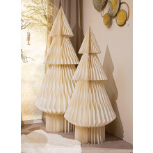 Christmas Honeycomb Tree 152cm Cream with Gold Accents, Large Elegant Paper Christmas Decoration